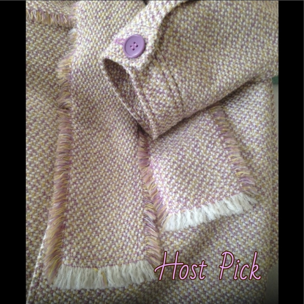 NEW Tulle Coat Lined Lightweight Lavender Accents Fringed Belt Wool Blend Medium - Picture 2 of 9